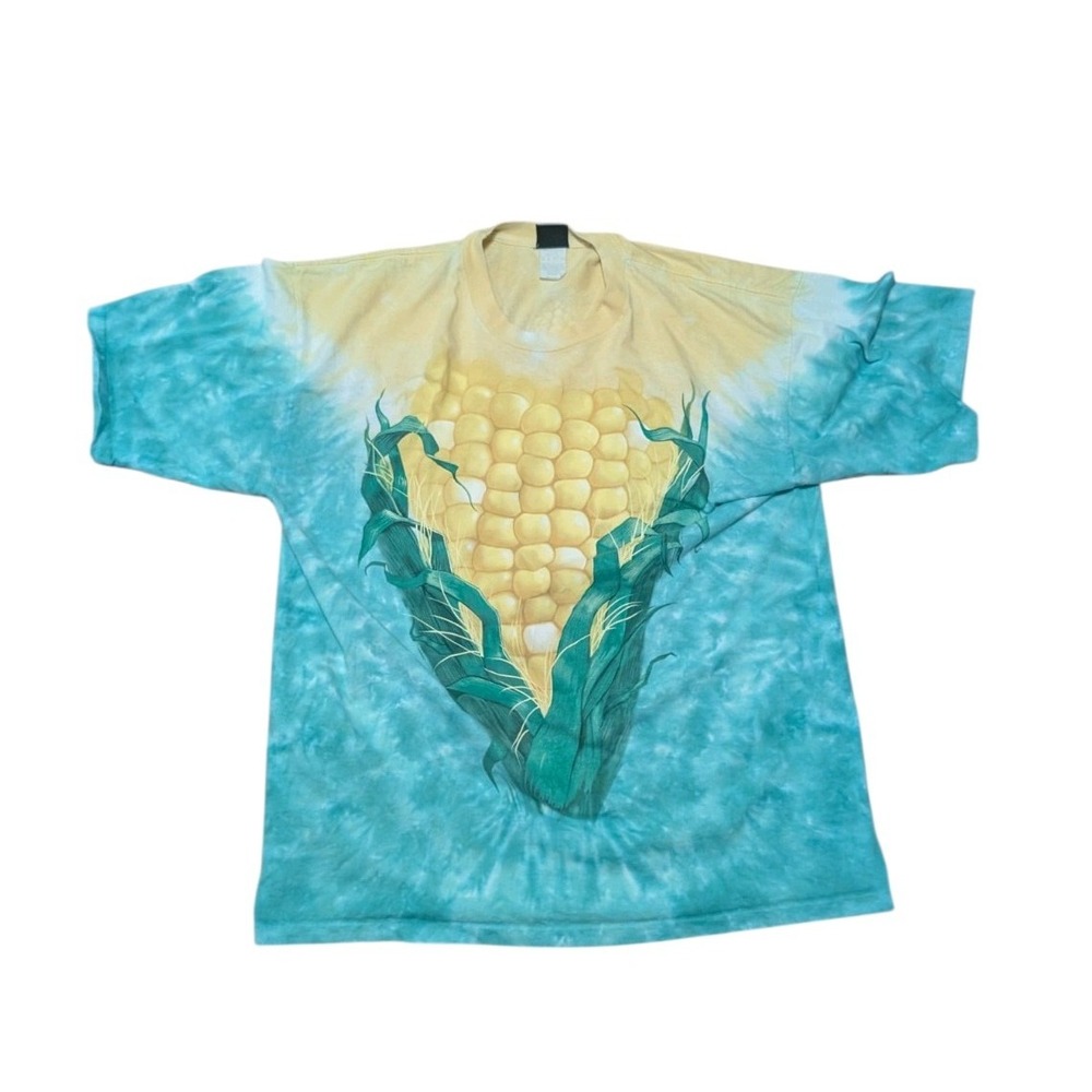 Vintage Mens XXL Liquid Blue Shirt Yellow Corn Tie Dye Tee Single Stitch USA